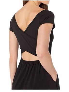 Pact | Black Short-Sleeve Cutout fit and flare mini Dress